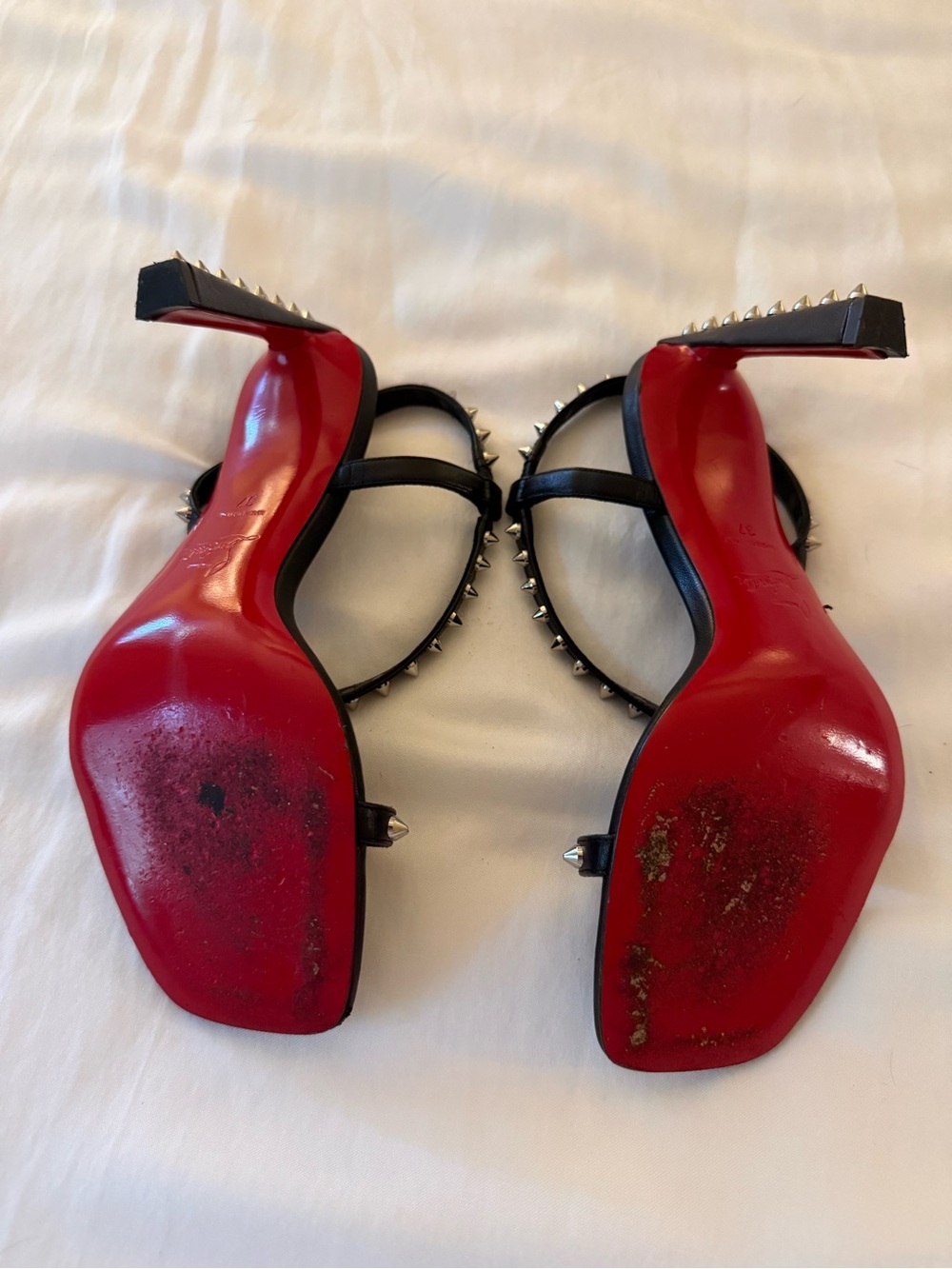 Christian Louboutin Black Leather Studded Slingback Heels - Picture 5 of 6